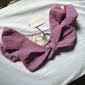 NWT Solid & Striped the Vanessa tie front stretched seersucker bikini top purple